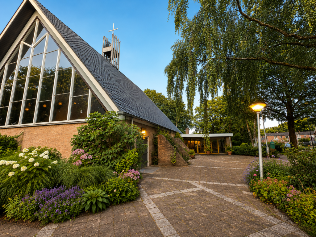 Ingang van de Ontmoetingskerk in Doorwerth